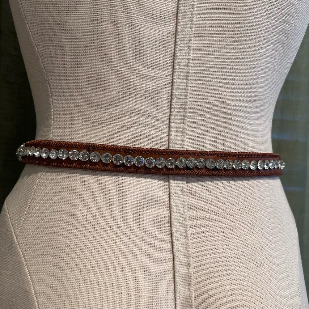 Shyanne Girls' Belt Sz 26 Ostrich Print Rhinestone K501 Crystal Brown Silver